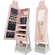Children's Pink Rabbit-Themed Armoire with Removable Drawers and Full-Length Mirror