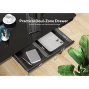 Glass Standing Desk with Drawers, 40 Inch Adjustable Stand Up Desk, Quick Install Home Office Computer Desk with USB Ports, Blac