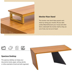 63" Executive Office Desk, Wooden Computer Desk with Moveable Monitor Stand