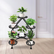 4-Tier Plant Stand with 6 Trays, Iron Frame, Movable and Lockable Wheels for Indoor Gardening and Display