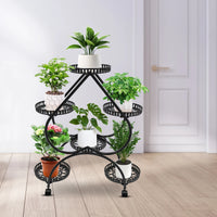 4-Tier Plant Stand with 6 Trays, Iron Frame, Movable and Lockable Wheels for Indoor Gardening and Display