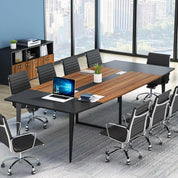 8FT Conference Table, 94.48L x 47.24W x 29.52H Inches Boat Shaped Meeting Table with Rectangle Grommet, Modern Seminar Boardroo