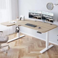 59-Inch Large Electric Height Adjustable Computer L-Shaped Desk with Memory Controller Corner Standing Desk Modern Workstation w