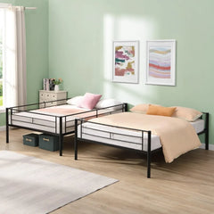 Full Over Full Bunk Bed for Teens, Heavy Duty Metal with Sturdy Guard Rail & 2 Side Ladders, Convertible Bunkbed,No Box Spring N
