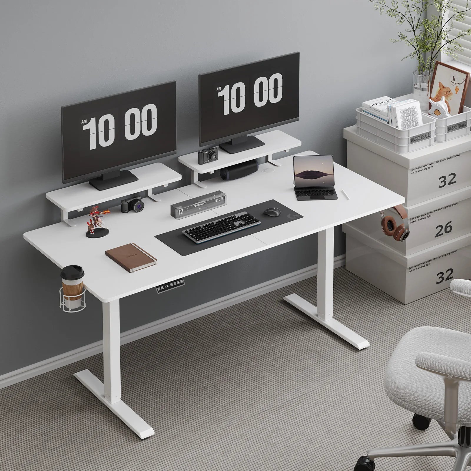  2 Adjustable Monitor Shelves,Electric Stand Up Desk with Memory Controller & Adjustable Height