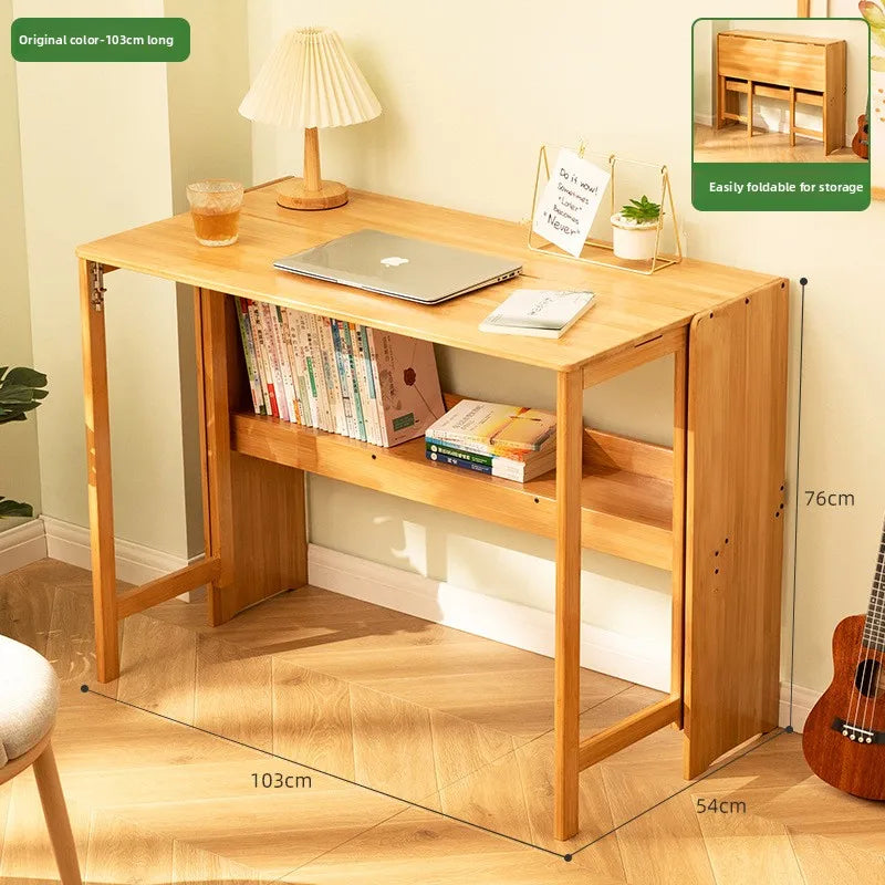 FurnishSpot Adjustable Folding Bamboo Computer Desk – Space Saving Walnut Laptop Table for Small Home Office