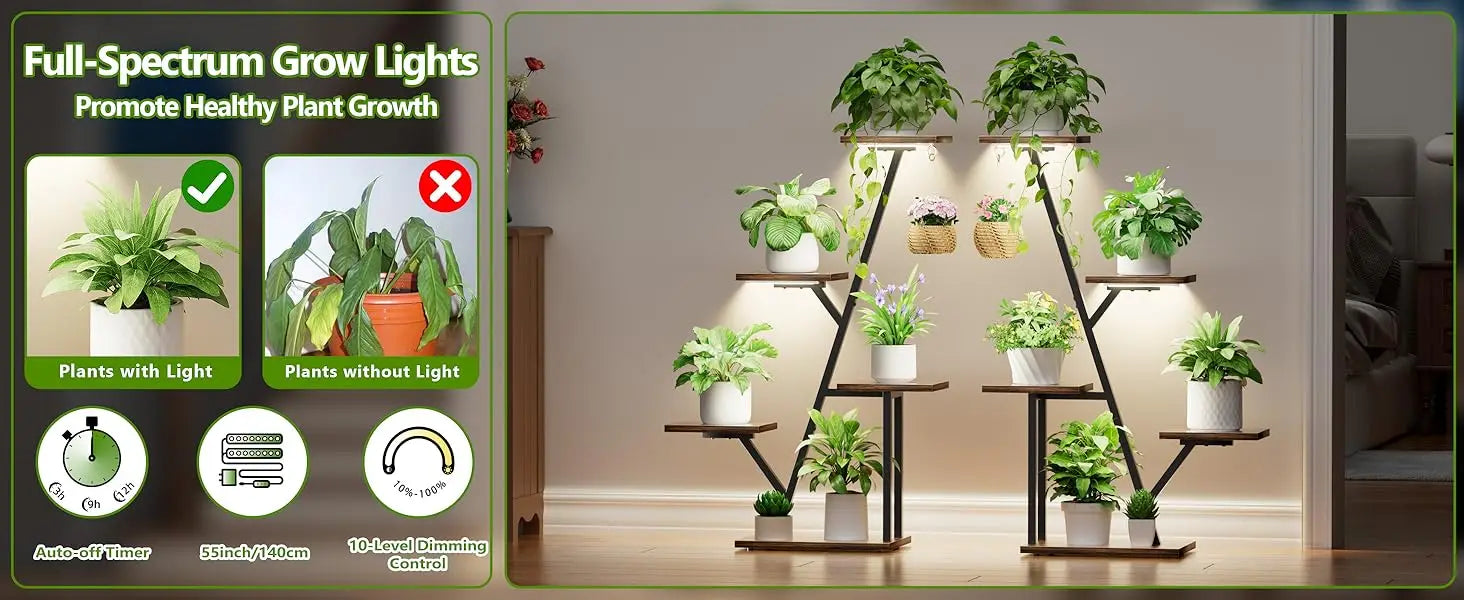 Indoor 5-Tiered Corner Plant Stand with Grow Light