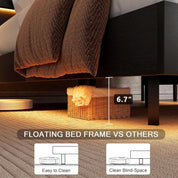 Floating Bed Frame King Size with Led Headboard and Charging Station, Metal Platform Bed Base with Storage, Remote Control, Heav