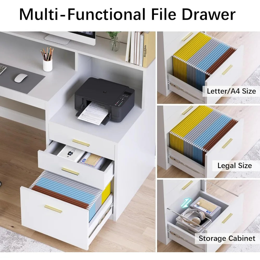 Computer Desk with 3 Drawer & Storage Shelves