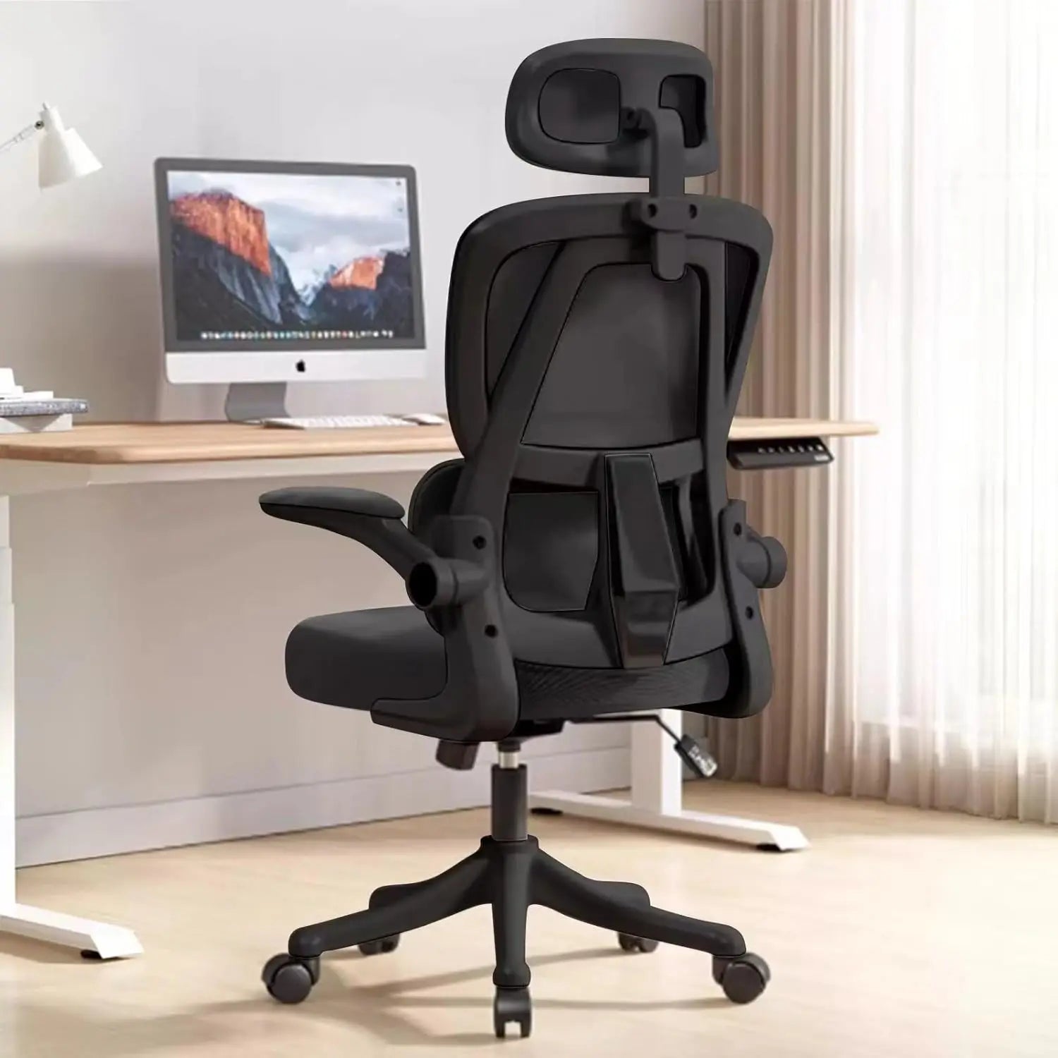 Ergonomic Office Chair Computer Desk Chairs with Flip-up Armrests and Lumbar Support, High Back Mesh Gaming Chairs Rolling Work