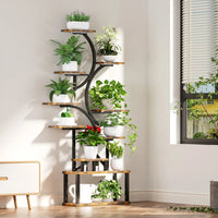 10-Tier Plant Stand with Grow Lights,S-Shaped Corner plant pack for Indoor Plants in Living Room,Garden,Patio,Deep Rustic Brown