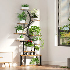 10-Tier Plant Stand with Grow Lights,S-Shaped Corner plant pack for Indoor Plants in Living Room,Garden,Patio,Deep Rustic Brown