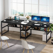 Tribesigns Two Person Desk with Bookshelf, 78.7 Computer Office Double Desk for Two Person, Rustic Writing Desk Workstation