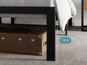 HOOMIC Metal Bed Frame, Upholstered Headboard with Square Stitched, Classic Button Tufted, Faux Leather, No Box Spring Needed