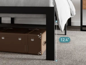 HOOMIC Metal Bed Frame, Upholstered Headboard with Square Stitched, Classic Button Tufted, Faux Leather, No Box Spring Needed