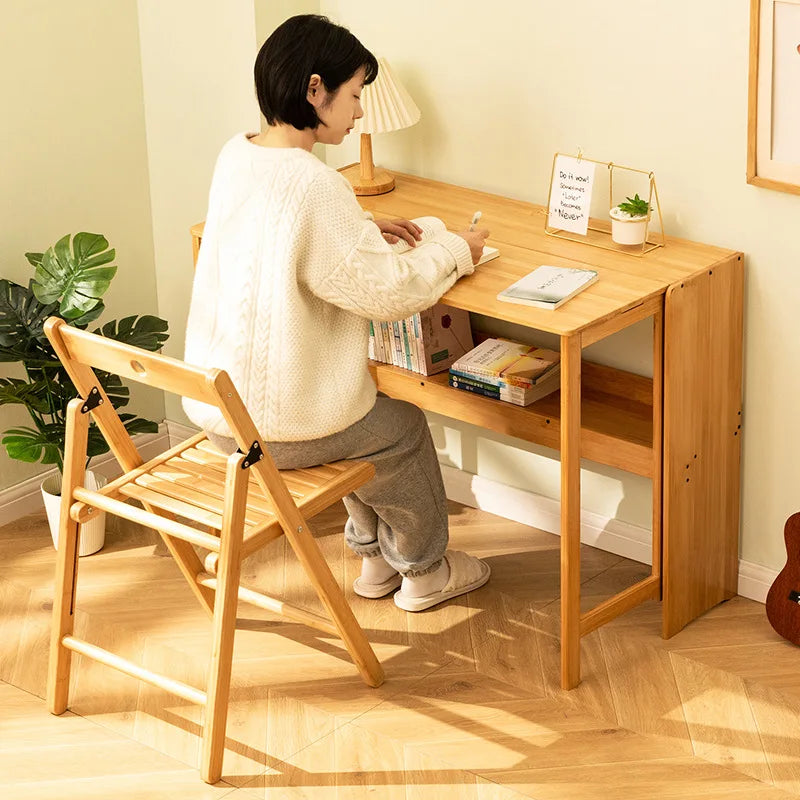 FurnishSpot Adjustable Folding Bamboo Computer Desk – Space Saving Walnut Laptop Table for Small Home Office