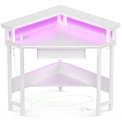 JHK Corner Desk Office Computer Desk for Small Space with LED Lights Gaming Table with Storage Shelves Power Outlets For Home