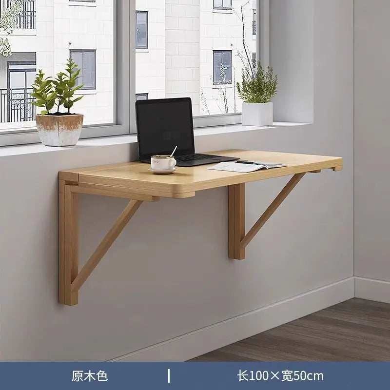 Solid wood wall folding table wall hanging computer table desk small apartment wall hanging dining table bedroom against the