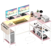 L Shaped Computer Desk Gaming Desk Writing Desk with Power Outlets & LED Light