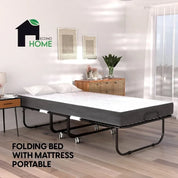 Folding Bed with Mattress - 75x31 Cot Size Frame - Portable Rollaway Guest Bed with 5-inch Memory Foam Mattress - Space-Saving