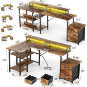 FurnishSpot® Reversible L-Shaped Computer Desk with LED Monitor Stand, Storage & Charging Station