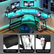Gaming Desk Corner Table Computer Desk with RGB Light  Power Outlets
