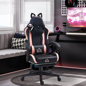 Cute Racing Gamer Chair, Faux Leather Gaming Chair with Footrest, Headrest and Lumbar Support, Black