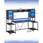 Gaming Desk 74.8'' with LED Lights, Hutch and Storage Shelves, Computer Desk with Monitor Stand, Large PC Gamer Desk Workstatio
