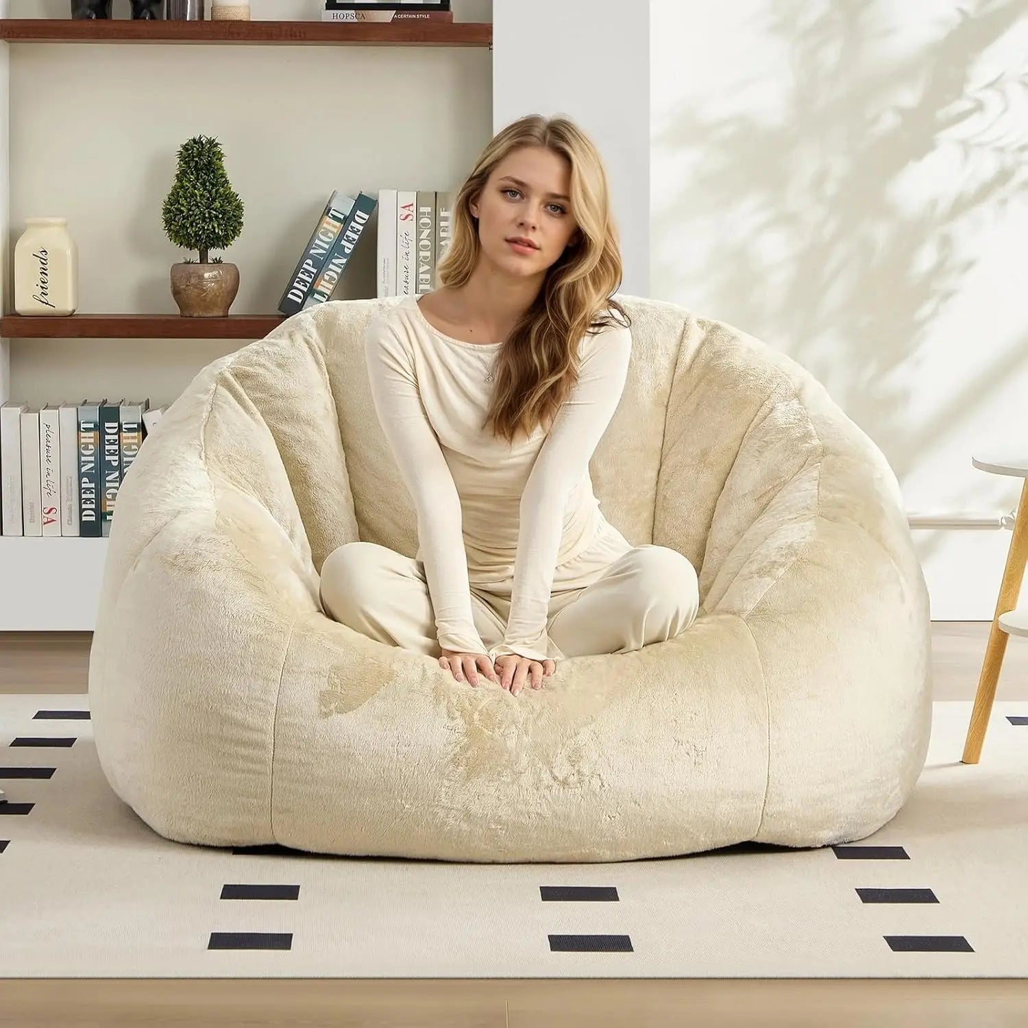 Giant Bean Bag Chair, Faux Fur Bean Bags Couch for Adults and Kids, Large Upholstered Been Bag Sofa Chairs with Filler