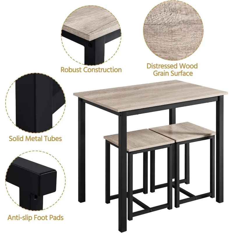 Dining Table Set - Kitchen Table & Chair Sets for 2 - Compact Table W/ 2 Stools & Space Saving Design for Dining Room