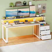 67" Computer Desk with 3 Drawers, Home Office Desk with Long Monitor Stand and Printer Space, Office Desk with Storage