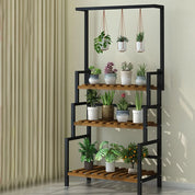 3 Tier Hanging Plant Stand, 68 Inch Tall Indoor Plant Shelves for Multiple Plants Display Wood Plants Shelf with Metal Frame for