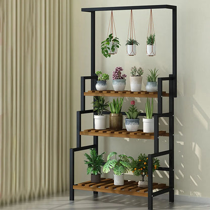 3 Tier Hanging Plant Stand, 68 Inch Tall Indoor Plant Shelves for Multiple Plants Display Wood Plants Shelf with Metal Frame for
