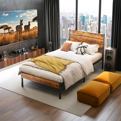 Queen Size Metal Platform Bed Frame with Headboard and Footboard