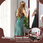53.5" Full-Length Mirror Jewelry Cabinet with 12 LED Lights | Wall or Door Mounted Lockable Armoire