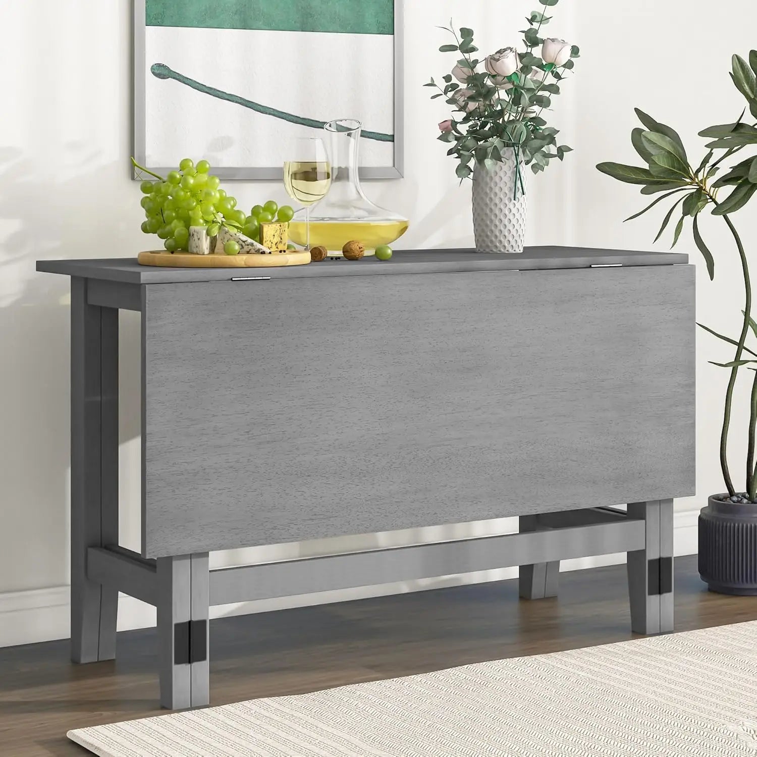 Farmhouse Drop Leaf Folding Dining Table, Space Saving Flip Top Dining Kitchen Table for 4, Solid Wood Extendable Dining Room