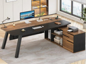 FurnishSpot® Executive L-Shaped Desk with File Drawer, Storage Cabinet & Built-In Charging Station