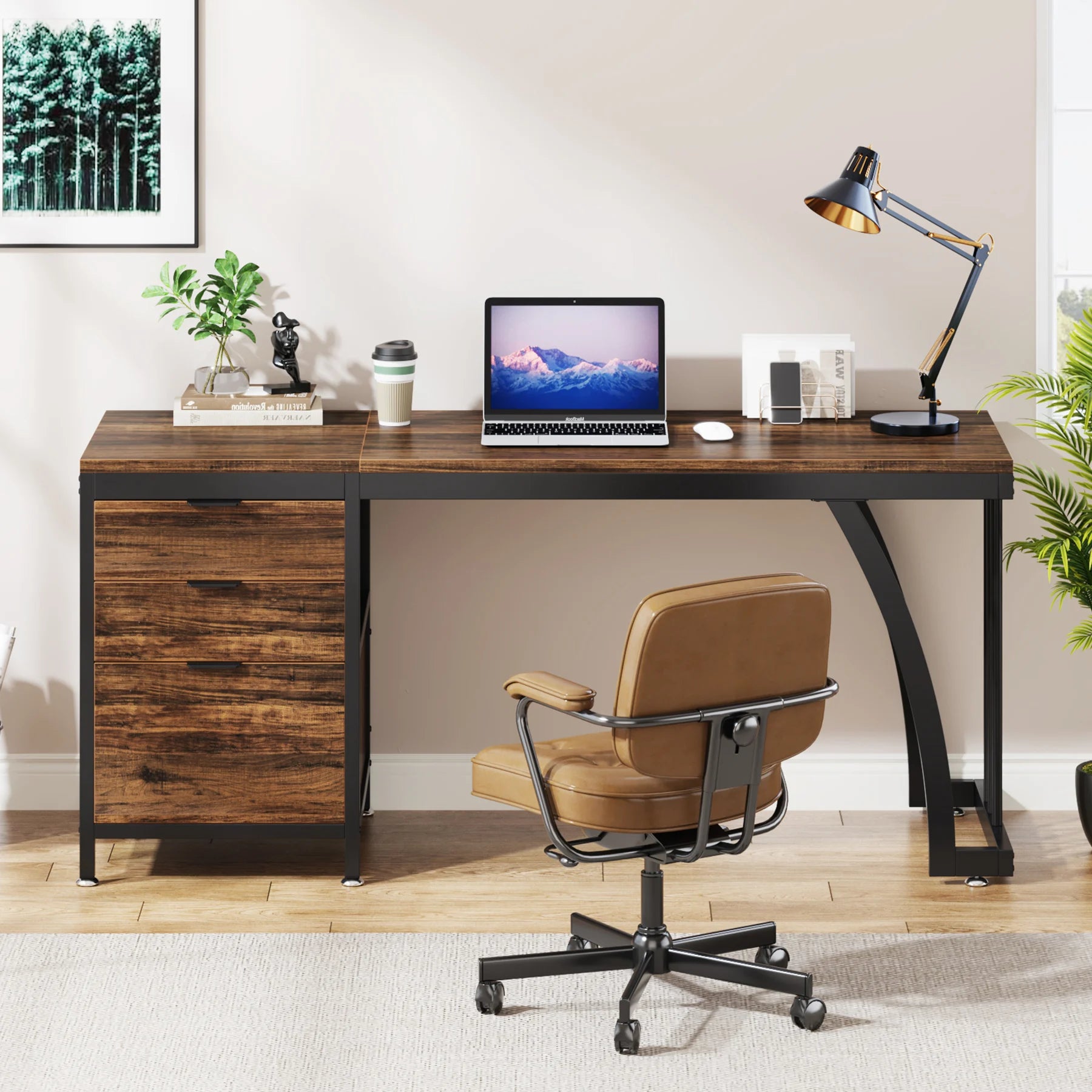 FurnishSpot SpaceSmart™ Computer Desk with Storage Drawers – Retro Modern Design
