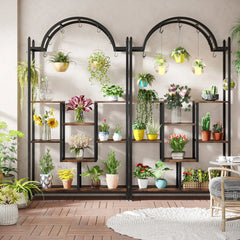 Tribesigns 5-Tier Tall Indoor Plant Stand, 74.8'' Arched Metal Flower Shelf with Hanging Hooks, Large Bonsai Pots Display Rack