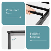 HOOMIC Metal Bed Frame, Upholstered Headboard with Square Stitched, Classic Button Tufted, Faux Leather, No Box Spring Needed