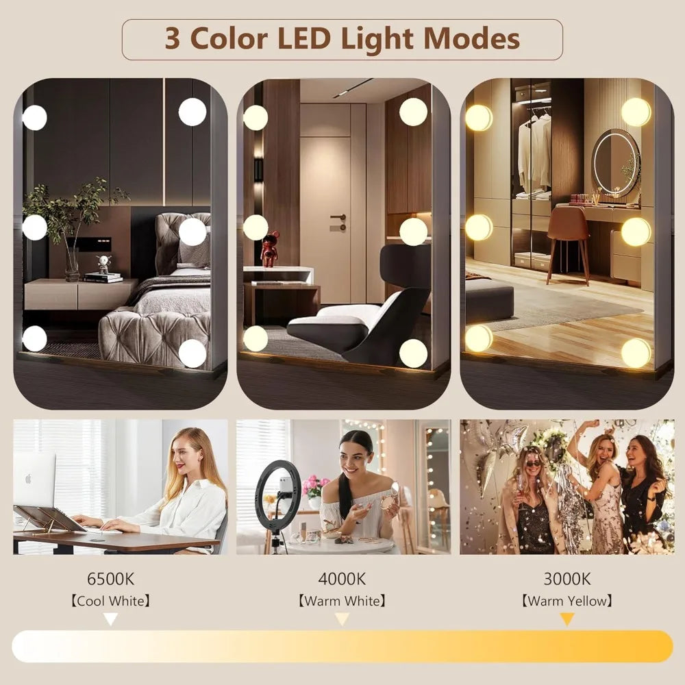 43.5" Hanging Jewelry Armoire with 12 Hollywood Bulbs, Full-Length Mirror & Large Lockable Storage