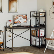 Compact Computer Desk with Power Outlet & Storage Shelves