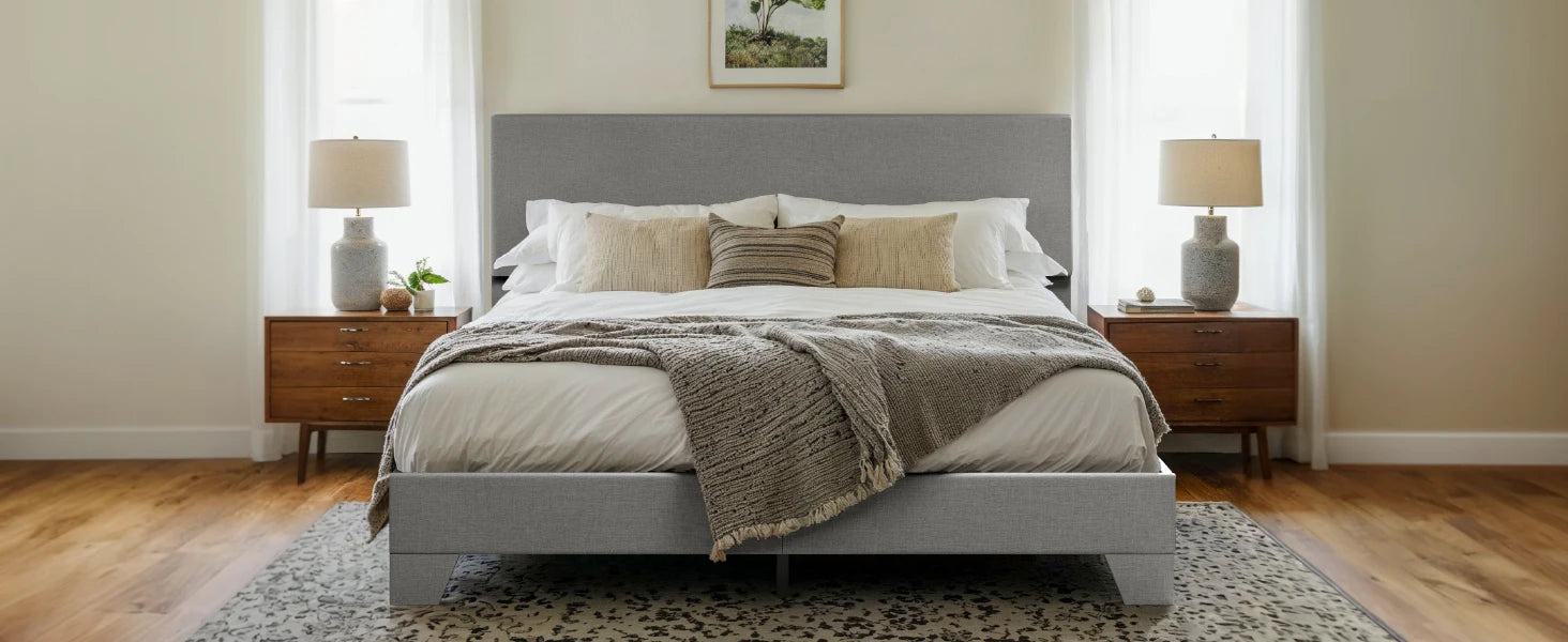 HOOMIC Upholstered Bed Frame with Adjustable Headboard, Soft Linen Fabric, Strong Supporting Structure, Noise-Free Allewie