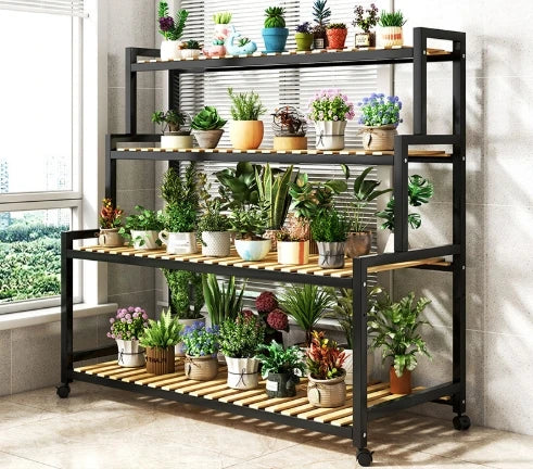 Ironwork multi-plant display stand for indoor