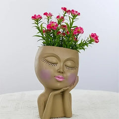 Shy Girl Face Planter - Creative Faux Human Resin Crafts