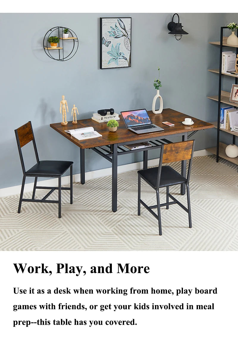 Vintage Folding Dining Table 63.2” – Space Saving Extendable Kitchen Table with 1.2” Thick Top for Small Dining Rooms & Apartments