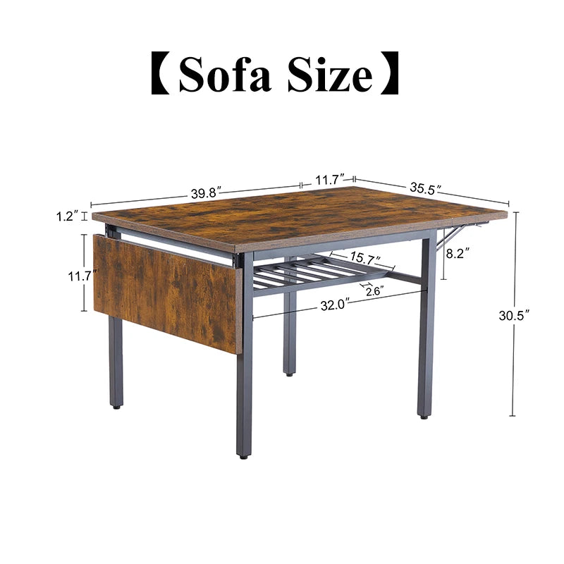 Vintage Folding Dining Table, 1.2 inches  "thick Table Top For Dining Room, Living Room, 63.2" L X 35.5 "w X 30.5" H