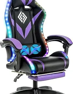 Gaming Chair with Massage and Led Lights Ergonomic Computer Gaming Chair with Footrest RGB Video Game Chair with High Back Lumb