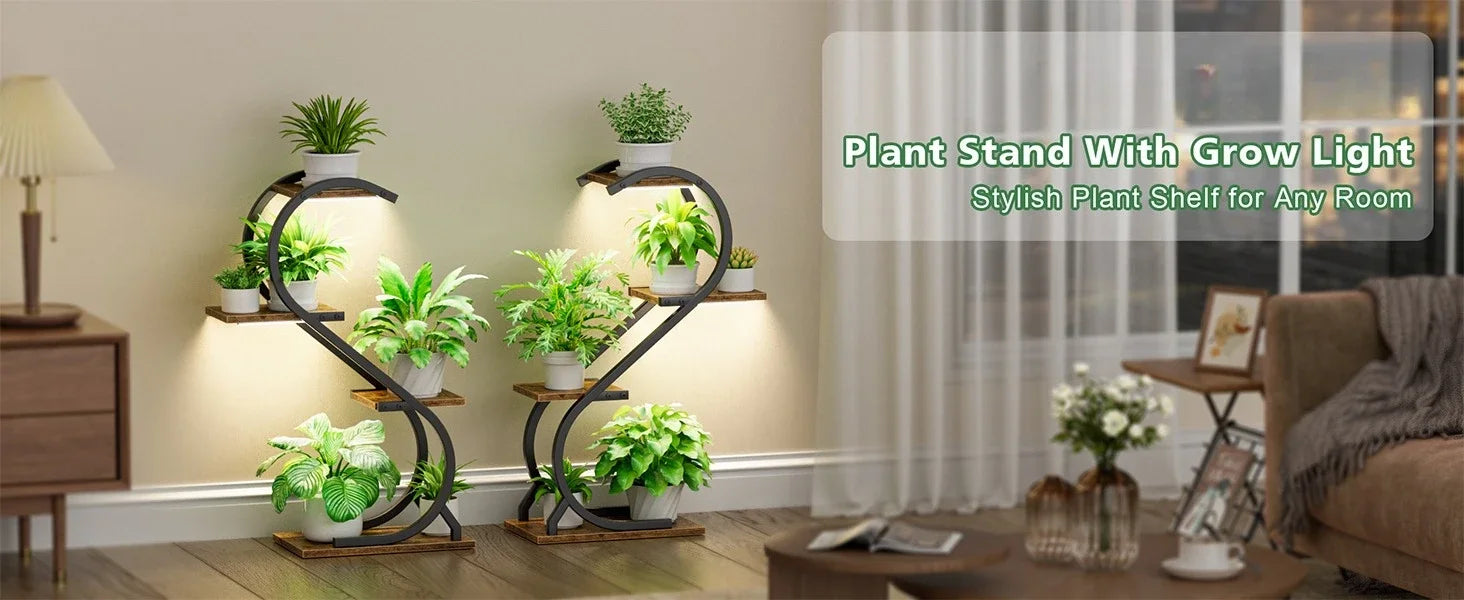 Indoor 4 Tiered Metal Plant Stand with Grow Light