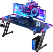 Ergonomic Gaming Desk with LED Lights and Carbon Fiber Surface